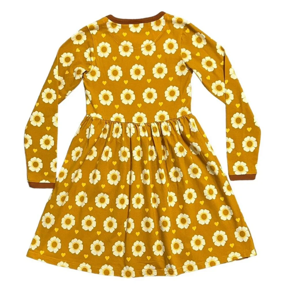 Moromini Sz 128/134 (8-9Y) Organic Mustard Flowers Dress